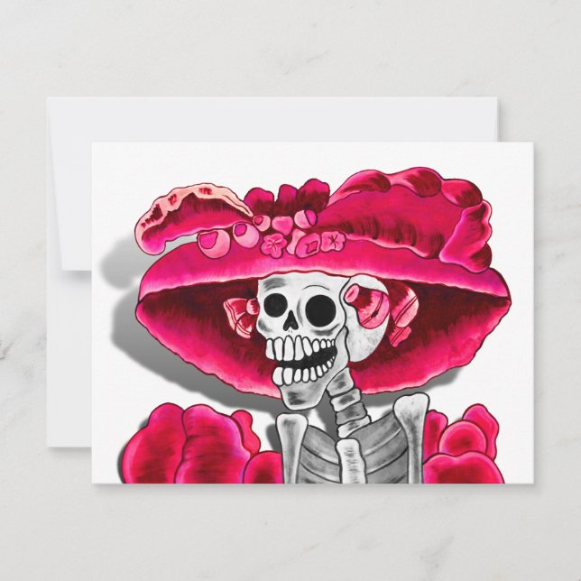 Invitation Rire Skeleton Woman dans Red Bonnet (Devant)