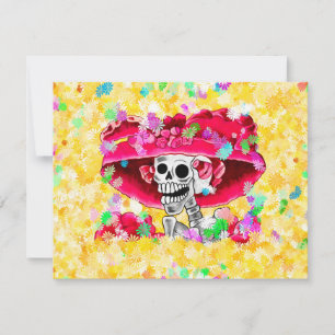 Invitation Rire Skeleton Woman dans Red Bonnet