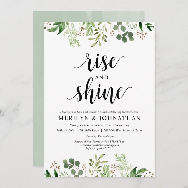 Invitation Rise and Shine, Green Post Mariage Brunch (Devant / Derrière)