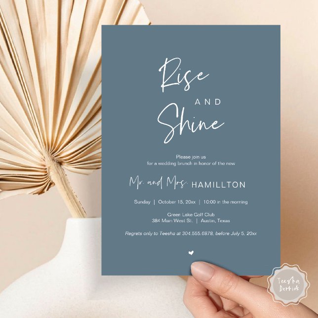 Invitation Rise and Shine, Post mariage Brunch (Rise and Shine, Post Wedding Brunch Invitation Card, PDF, in Dusty Blue)