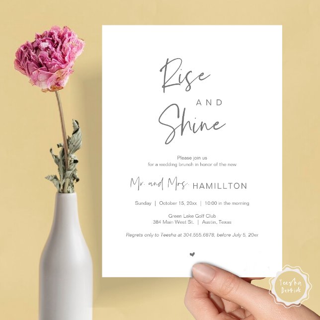 Invitation Rise and Shine, Post mariage Brunch (Rise and Shine, Post Wedding Brunch Invitation Card, PDF, in Dark Grey )