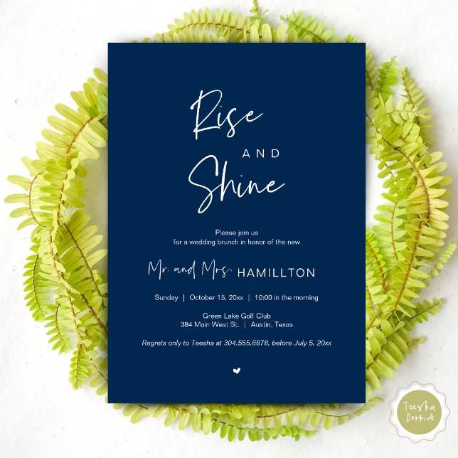 Invitation Rise and Shine, Post mariage Brunch (Rise and Shine, Post Wedding Brunch Invitation Card, PDF, in Navy Blue)