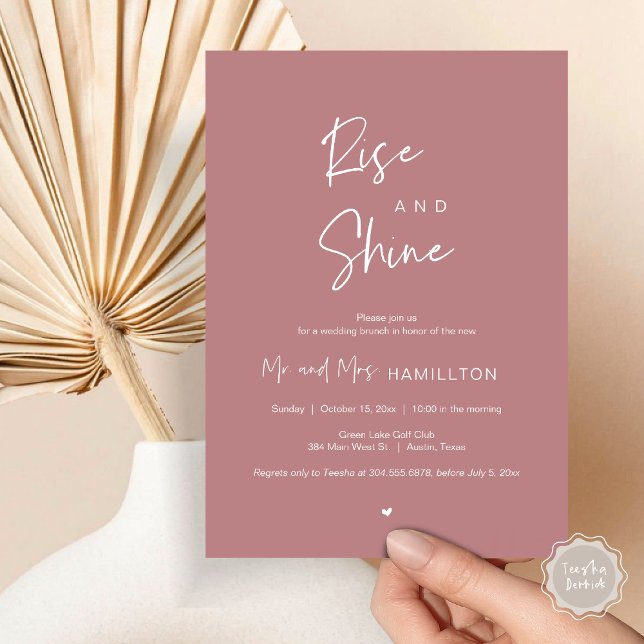 Invitation Rise and Shine, Post mariage Brunch (Rise and Shine, Post Wedding Brunch Invitation Card, PDF, in Dusty Rose Pink)