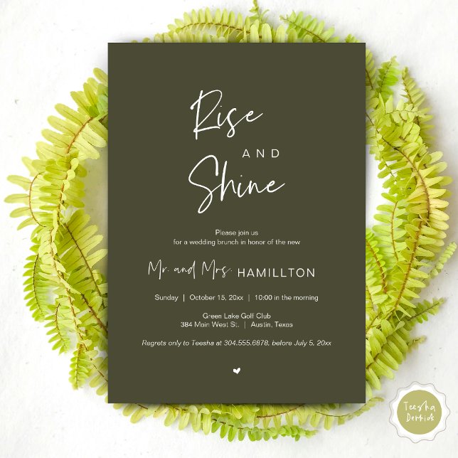 Invitation Rise and Shine, Post mariage Brunch (Rise and Shine, Post Wedding Brunch Invitation Card, PDF, in Olive Green)