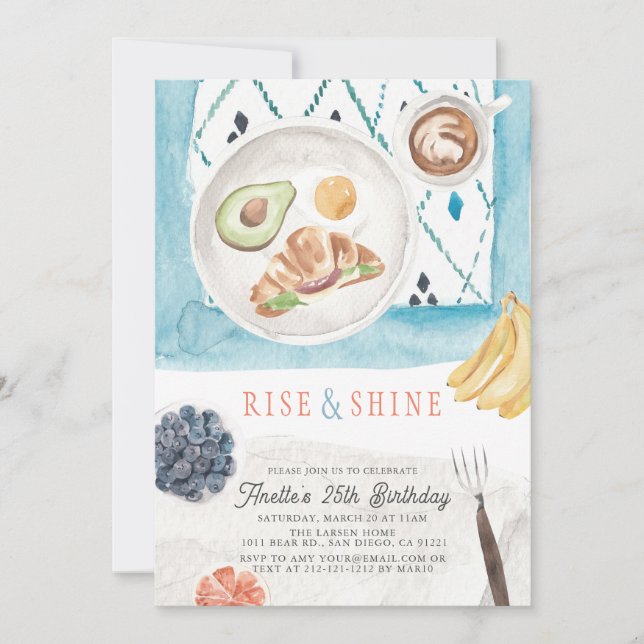Invitation Rise & Shine Brunch PJ Aquarelle Anniversaire (Devant)