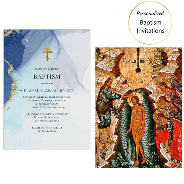 Invitation Rivières de l'eau vive Baptême chrétien orthodoxe (Créateur téléchargé)