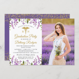 Invitation RN Diplôme en soins infirmiers Gold Purple Floral