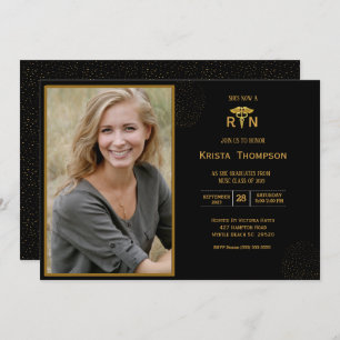 Invitation RN Graduation Party Photo Black Gold
