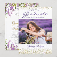 RN Nursing Graduation Purple Floral Gold Photo