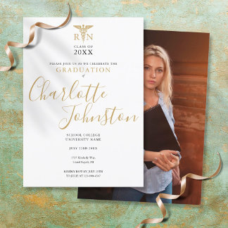 Invitation RN Soins infirmiers Gold Script Photo Graduation P