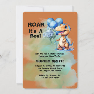 Invitation Roar C'Est Un Garçon T-Rex Baby shower Dinosaure