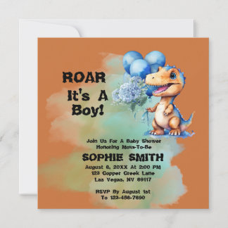 Invitation Roar C'Est Un Garçon T-Rex Dinosaur Baby shower ca