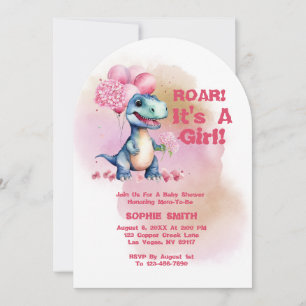 Invitation Roar C'est une fille T-Rex Baby Dinosaur rose