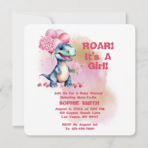 Invitation Roar C'est une fille T-Rex Baby Dinosaur rose