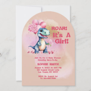 Invitation Roar C'est une fille T-Rex Baby Dinosaur rose