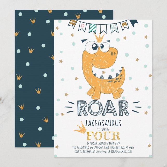 Invitation ROAR Dinosaur Anniversaire (Devant / Derrière)
