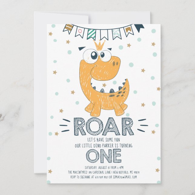 Invitation ROAR Dinosaur premier anniversaire (Devant)