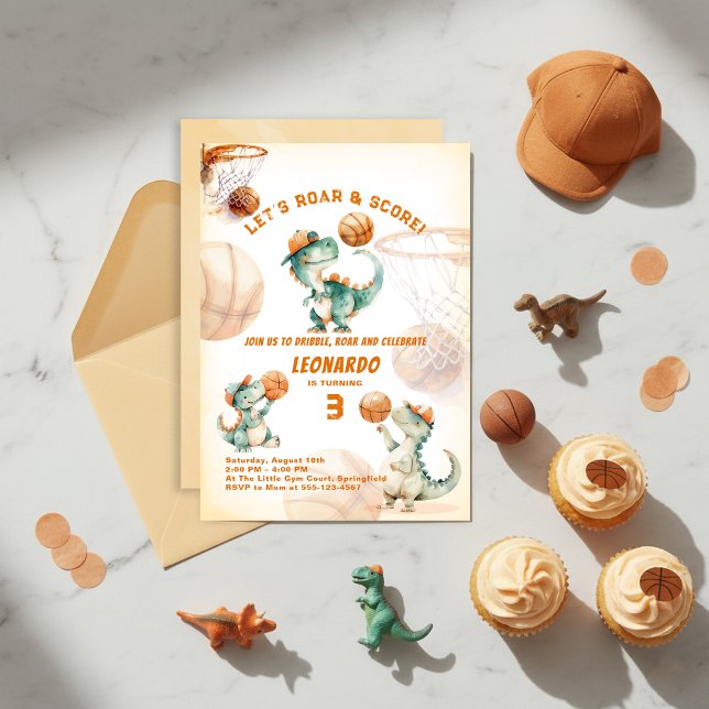 Invitation Roar & Score Basketball Dino Boy Birthday  (Créateur téléchargé)