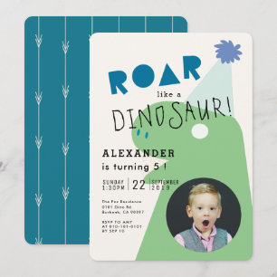 Invitation ROAR T-Rex Dinosaur Marine Bleu Photo de l'anniver