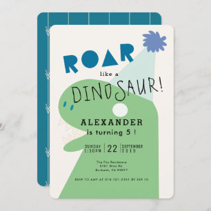 Invitation ROAR T-Rex Dinosaur Marine Blue Boy's Birthday