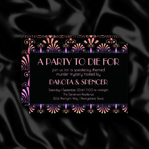 Invitation Roarin 20s Coral rose or Art Déco Meurtre Mystère