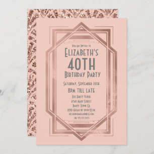 Invitation Roaring 20's Art Déco Rose Gold 40e anniversaire