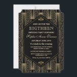 Invitation Roaring 20s Great Gatsby Art Deco 18th Birthday<br><div class="desc">Great Gatsby Vintage Art Deco Birthday Party Invitation. A black and gold 1920's inspired card design features beautiful geometric style of Art Deco. Use Personalise tool to add your info. See,  also,  my 18th Birthday Collection.</div>