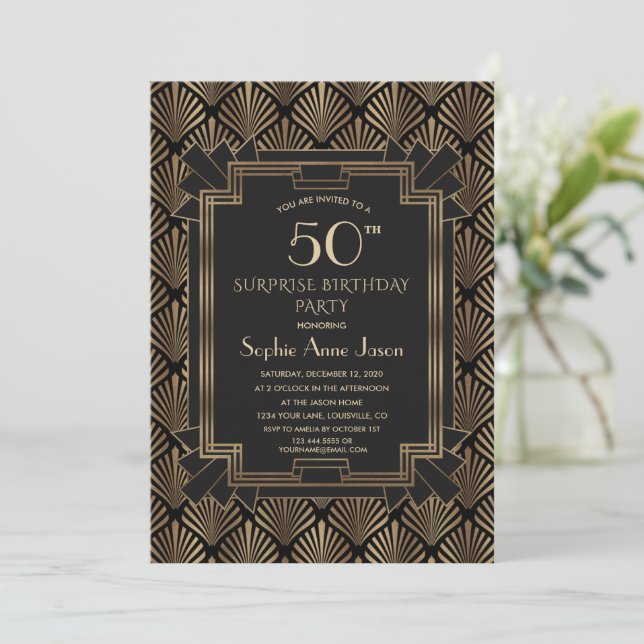 Invitation Roaring 20's Great Gatsby Art Deco 50th Birthday  (Debout devant)
