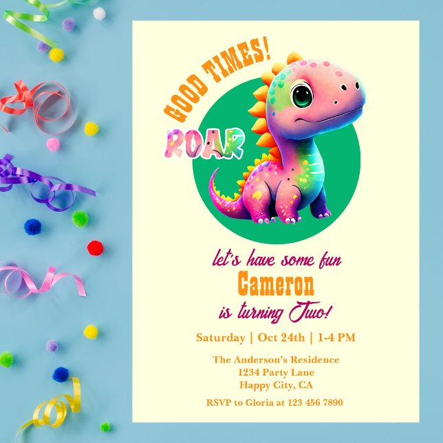 Invitation Roaring Good Times Dinosaur 2e fête d'anniversaire (Créateur téléchargé)