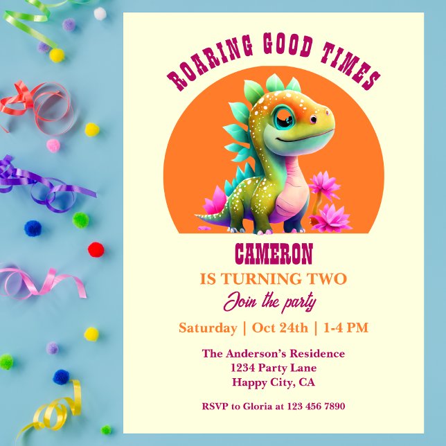 Invitation Roaring Good Times Dinosaur 2e fête d'anniversaire (Créateur téléchargé)
