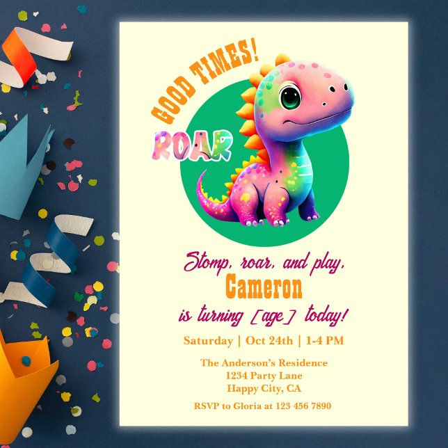 Invitation Roaring Good Times Dinosaur Tout âge Anniversaire  (Créateur téléchargé)