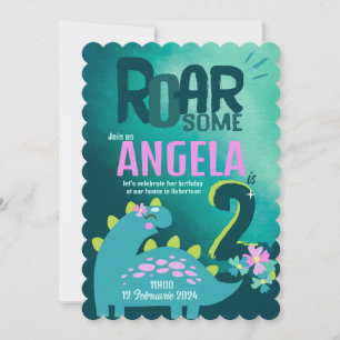 Invitation Roarsome 2e Filles anniversaire
