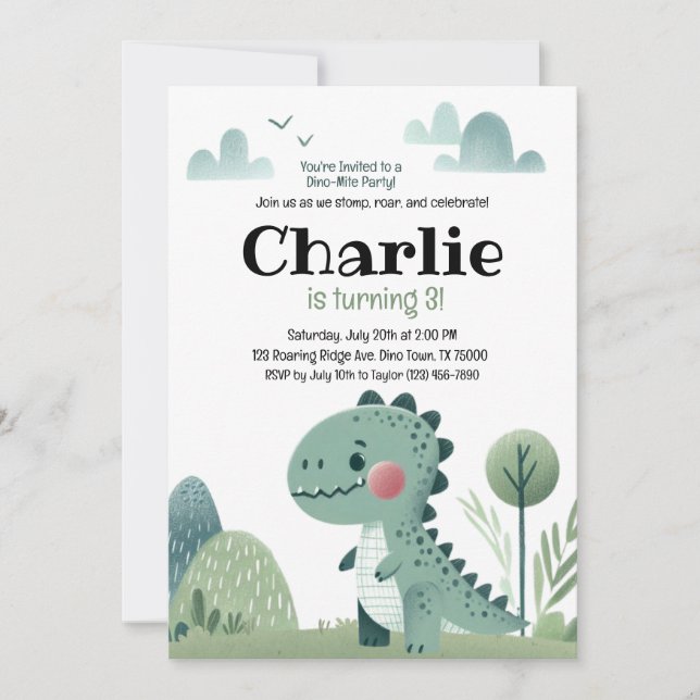 Invitation Roarsome Dino Birthday –  (Devant)