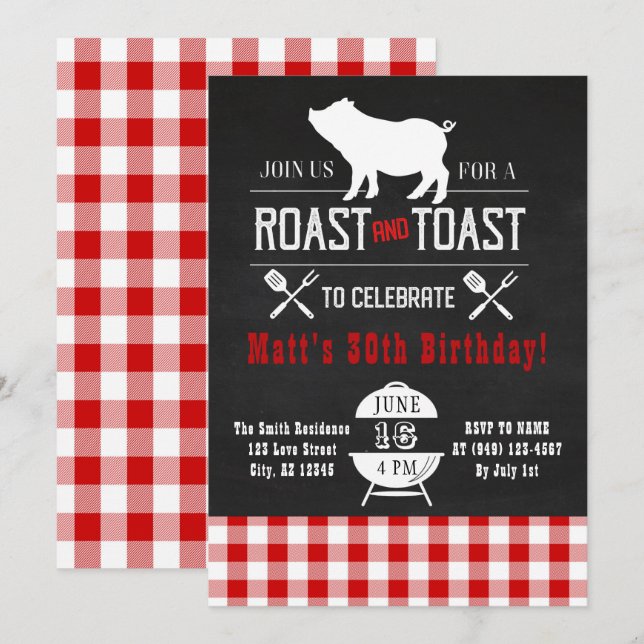 Invitation Roast & Toast Hog Roast Anniversaire Russe Chalkbo (Devant / Derrière)