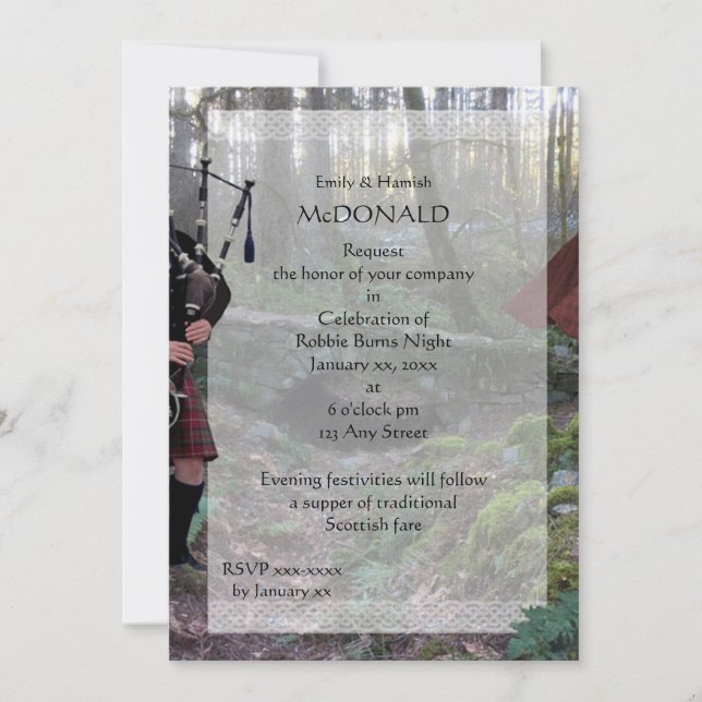 Invitation Robbie Burns Piper (Devant)