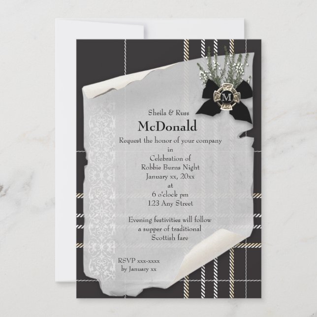 Invitation Robbie Burns Tartan noir (Devant)