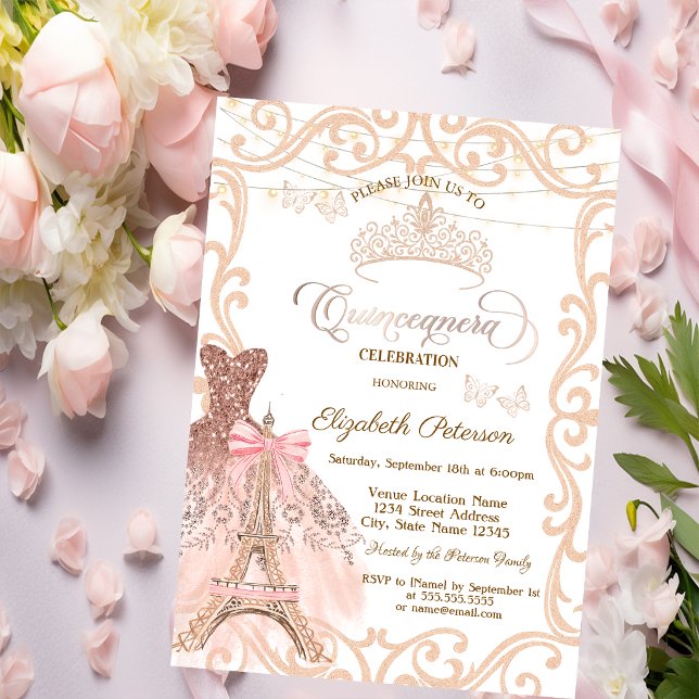 Invitation Robe à cadre de la Tour Eiffel Papillon Métallisé (Créateur téléchargé)