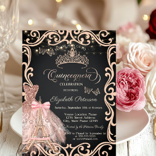 Invitation Robe à cadre de la Tour Eiffel Papillon Pailleté