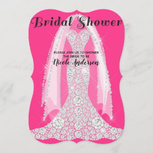 Invitation Robe à Diamants Rose Chaud Noir Glam Robe de Marié