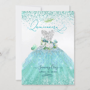 Invitation Robe à paillettes Aqua sarcelle de Quinceanera Pix
