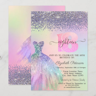 Invitation Robe à paillettes arc-en-ciel Diamants 18ème Anniv