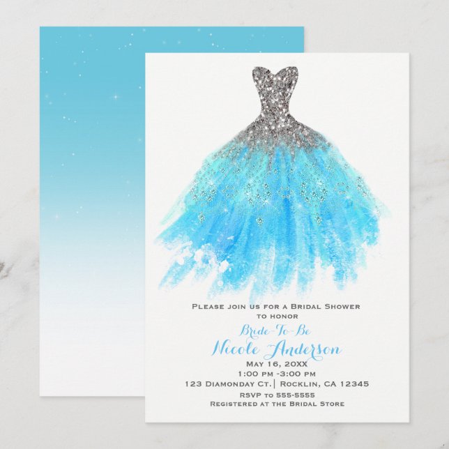 Invitation Robe à paillettes argentées bleu aqua Glam Tenue d (Devant / Derrière)
