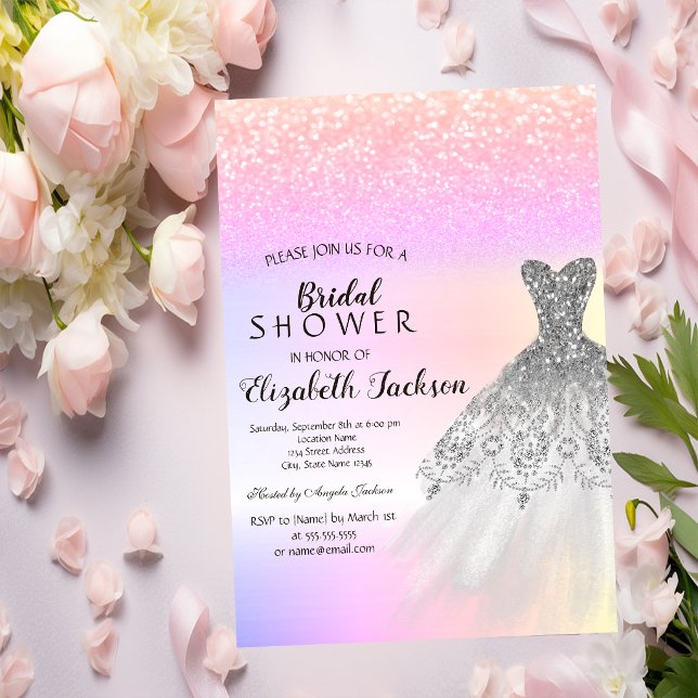 Invitation Robe à paillettes argentées Bokeh Dégradé  Mariage (Créateur téléchargé)