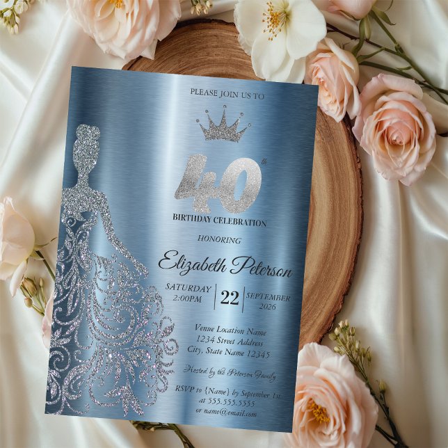 Invitation Robe à paillettes argentées, Diamants Bleus 40e An (Créateur téléchargé)