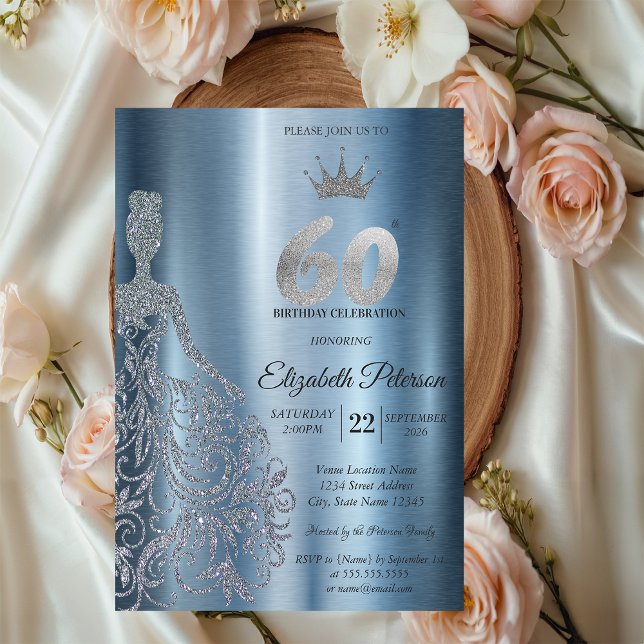 Invitation Robe à paillettes argentées, Diamants Bleus 60e An (Créateur téléchargé)