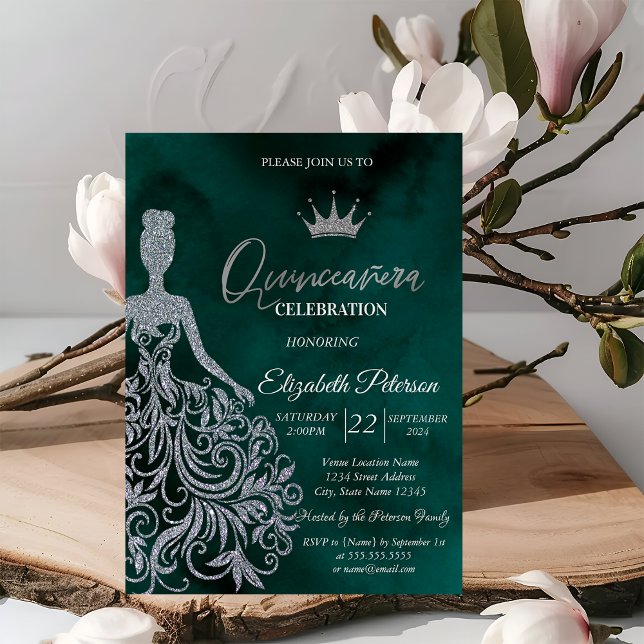 Invitation Robe à paillettes argentées, Diamants Vert Douce 1 (Créateur téléchargé)