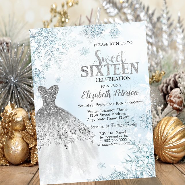 Invitation Robe à paillettes argentées Flocons de neige Fête  (Créateur téléchargé)