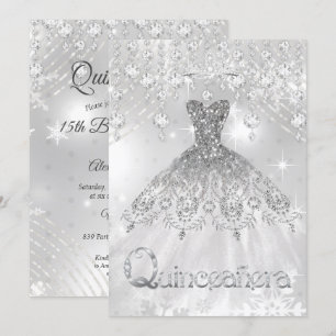 Invitation Robe à paillettes argentées pour Quinceañera Fête 