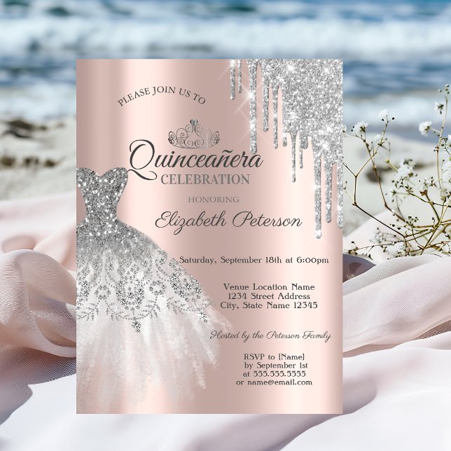 Invitation Robe à paillettes argentées, Robe de Quinceañera r (Créateur téléchargé)