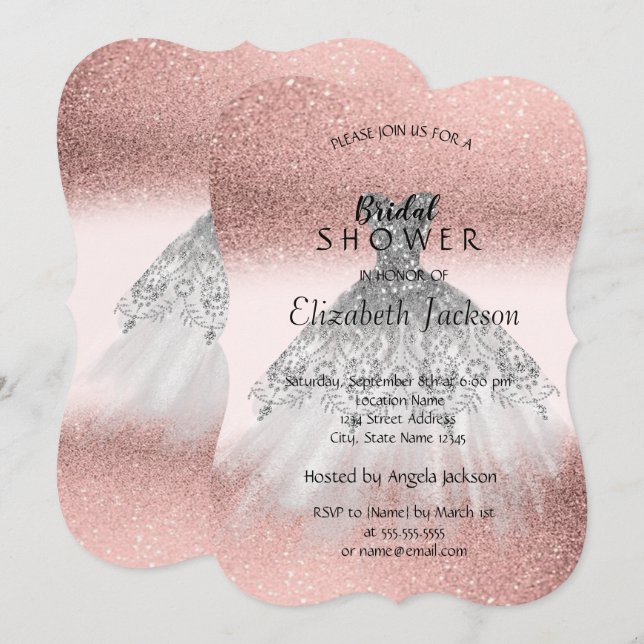 Invitation Robe à paillettes argentées Rose Gold pour une bab (Devant / Derrière)